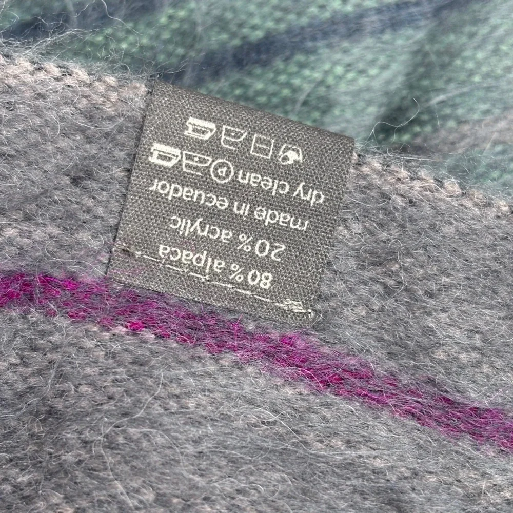 Una Alla Colta Alpaca Blend Scarf Gray Green Blue Unisex Fringe 40